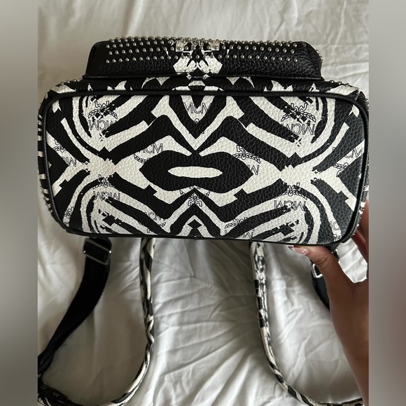MCM Leather Visetos Studded Zebra Print Backpack - Picture 16 of 16
